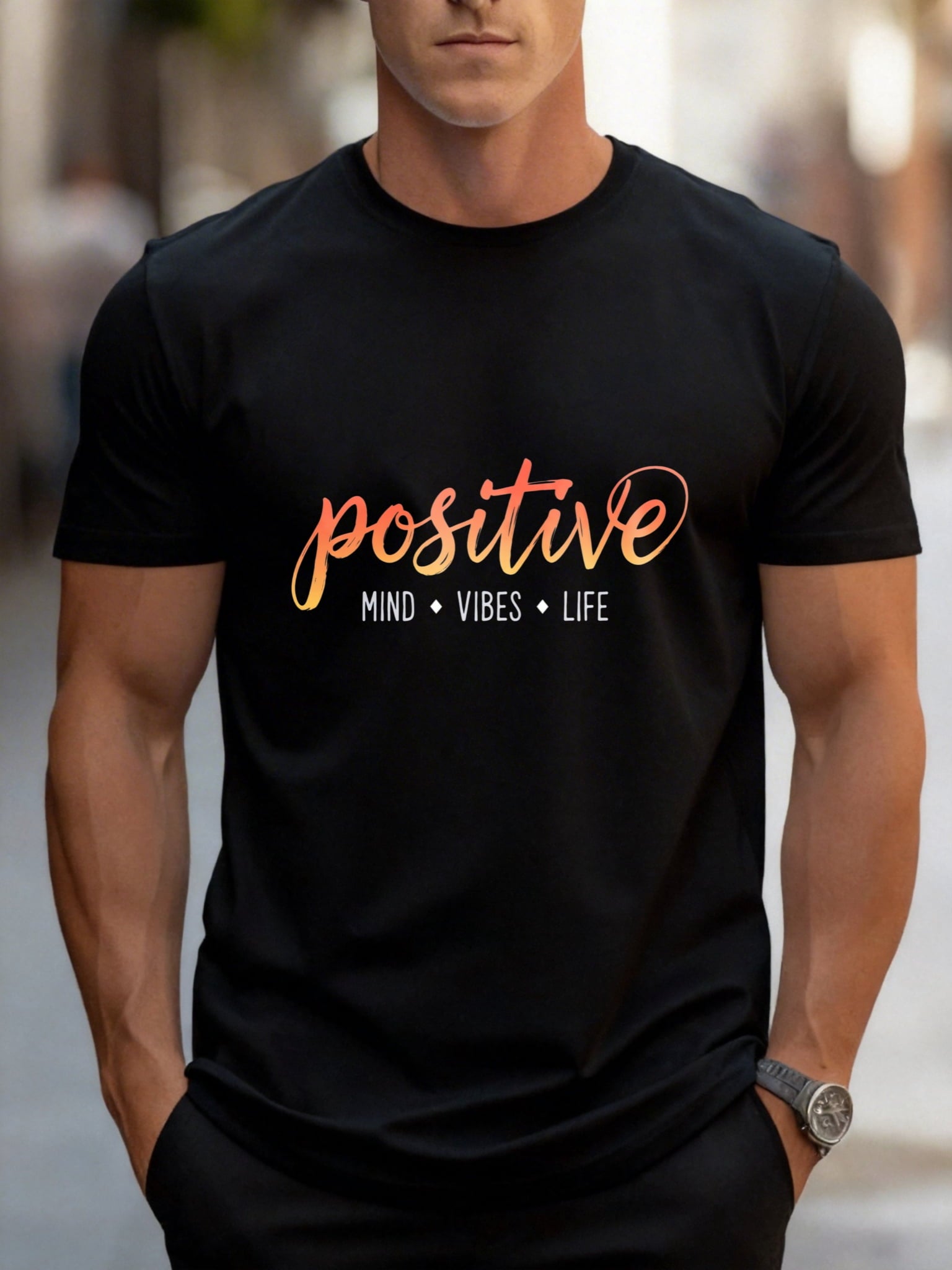 Women’s Positive Mind Vibes Life Gradient Script Graphic T-Shirt Motivational Good Energy Casual Short Sleeve Top