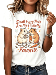 Women’s Relaxed Fit Crew Neck Short Sleeve T-Shirt, Cute Cartoon Hamster Small Furry Pet Graphic Print Tee, Soft Breathable Lightweight Casual Pullover Top, Spring Summer Daily Outfit, Unique Gift fo