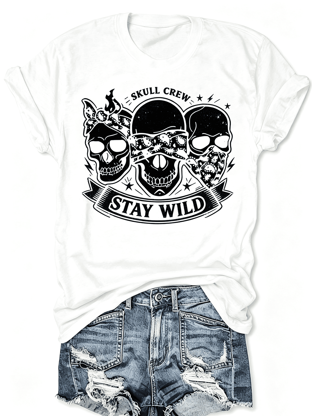 Women’s Retro Cowgirl Gothic Skull Graphic Tee Wild Country Halloween Casual Shirt