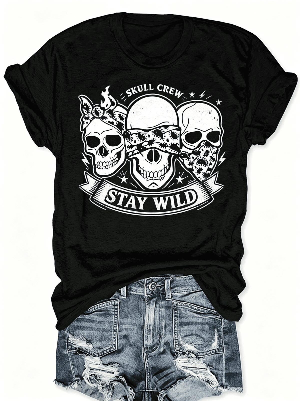 Women’s Retro Cowgirl Gothic Skull Graphic Tee Wild Country Halloween Casual Shirt