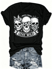 Women’s Retro Cowgirl Gothic Skull Graphic Tee Wild Country Halloween Casual Shirt