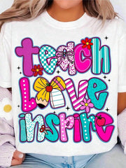 Women's Teacher T-Shirt - Teach Love Inspire Graphic Tee - Soft Breathable Cotton Shirt