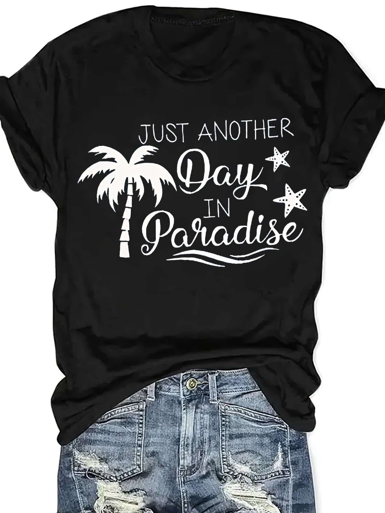 Women’s Tropical Beach Palm Tree Graphic T-Shirt Just Another Day In Paradise Summer Vacation Casual Short Sleeve Tee