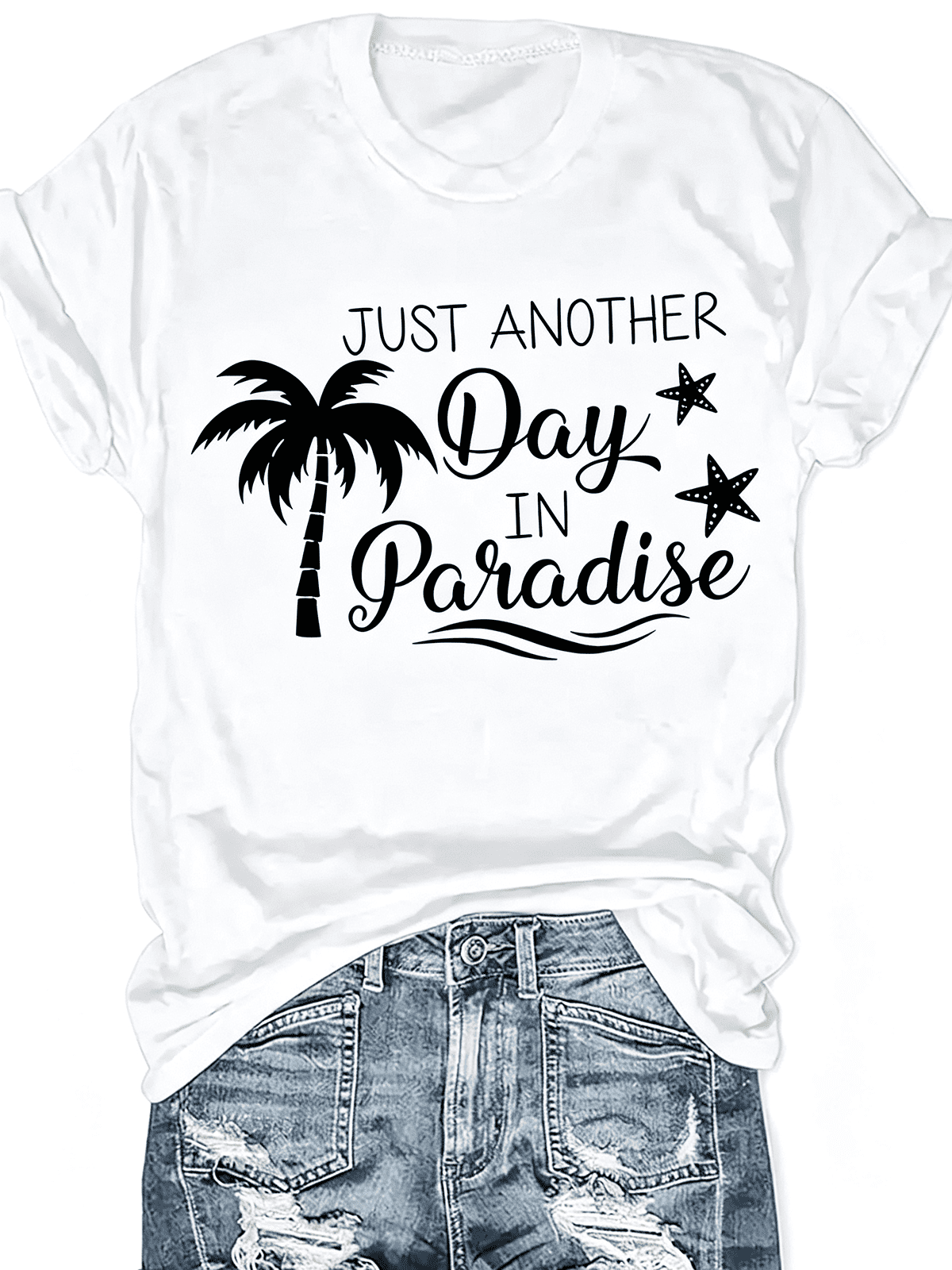 Women’s Tropical Beach Palm Tree Graphic T-Shirt Just Another Day In Paradise Summer Vacation Casual Short Sleeve Tee