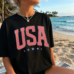 Women's USA Graphic T-Shirt, Retro Oversized Crew Neck Tee, Soft Casual American Top Casual Tops, American Tshirt