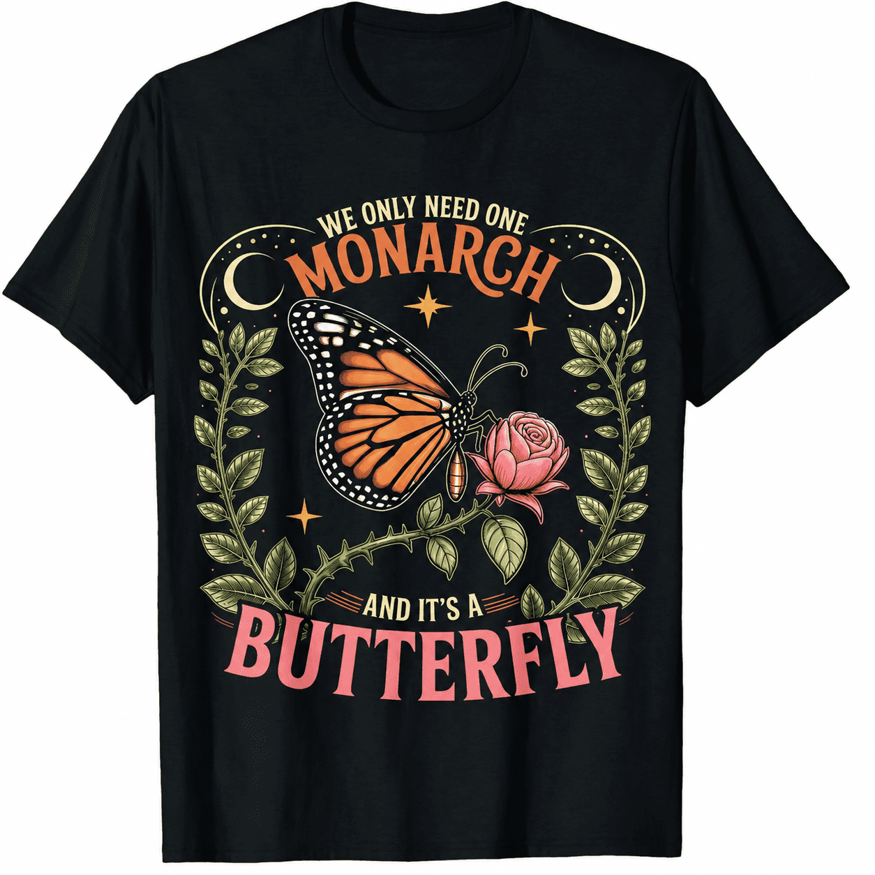 Women's Vintage Monarch Butterfly Graphic T-Shirt, Retro Floral Butterfly Nature Lover Short Sleeve Casual Tee