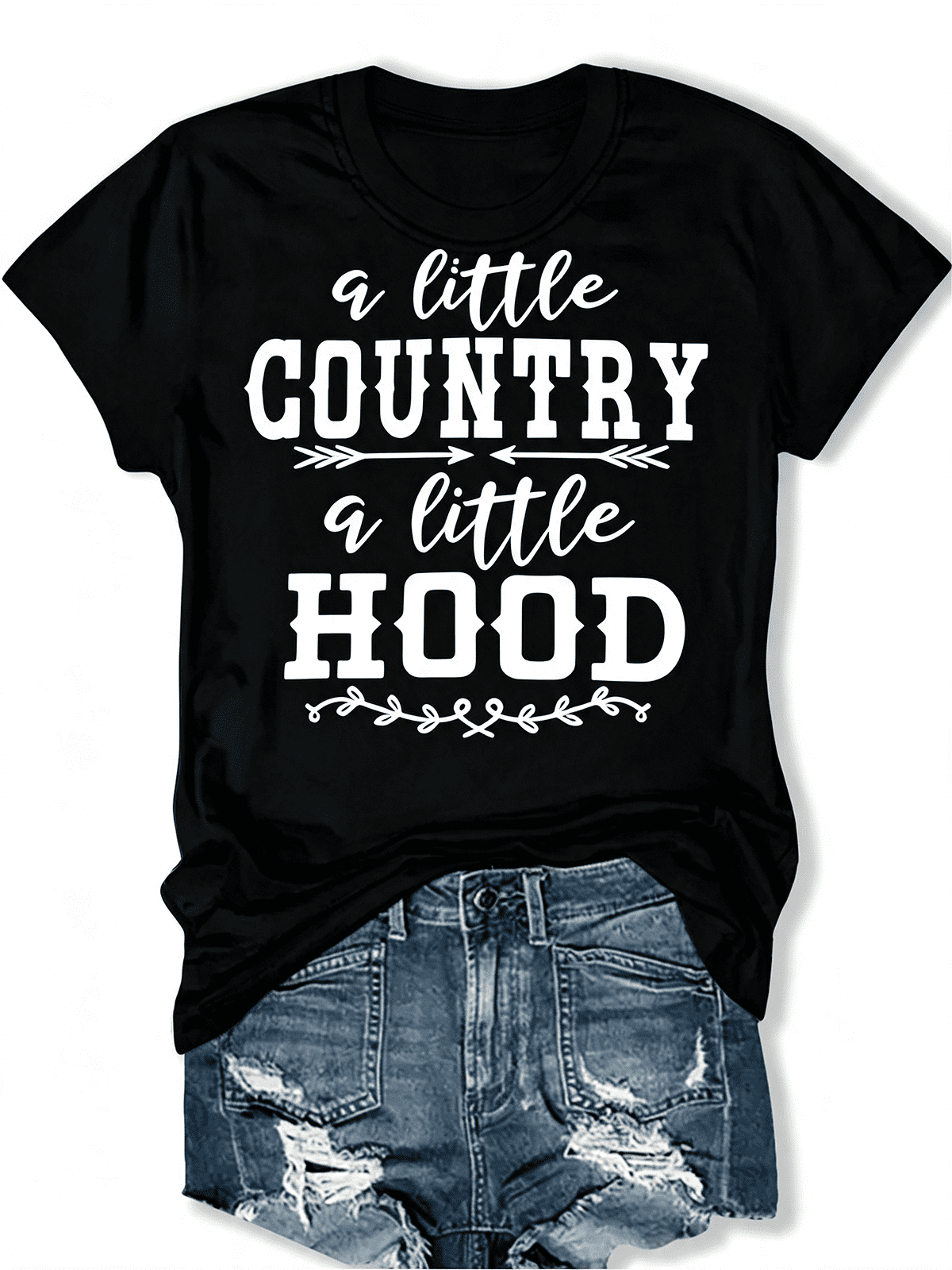 Women’s Western Country Graphic T-Shirt A Little Country A Little Hood Retro Arrow Casual Short Sleeve Top