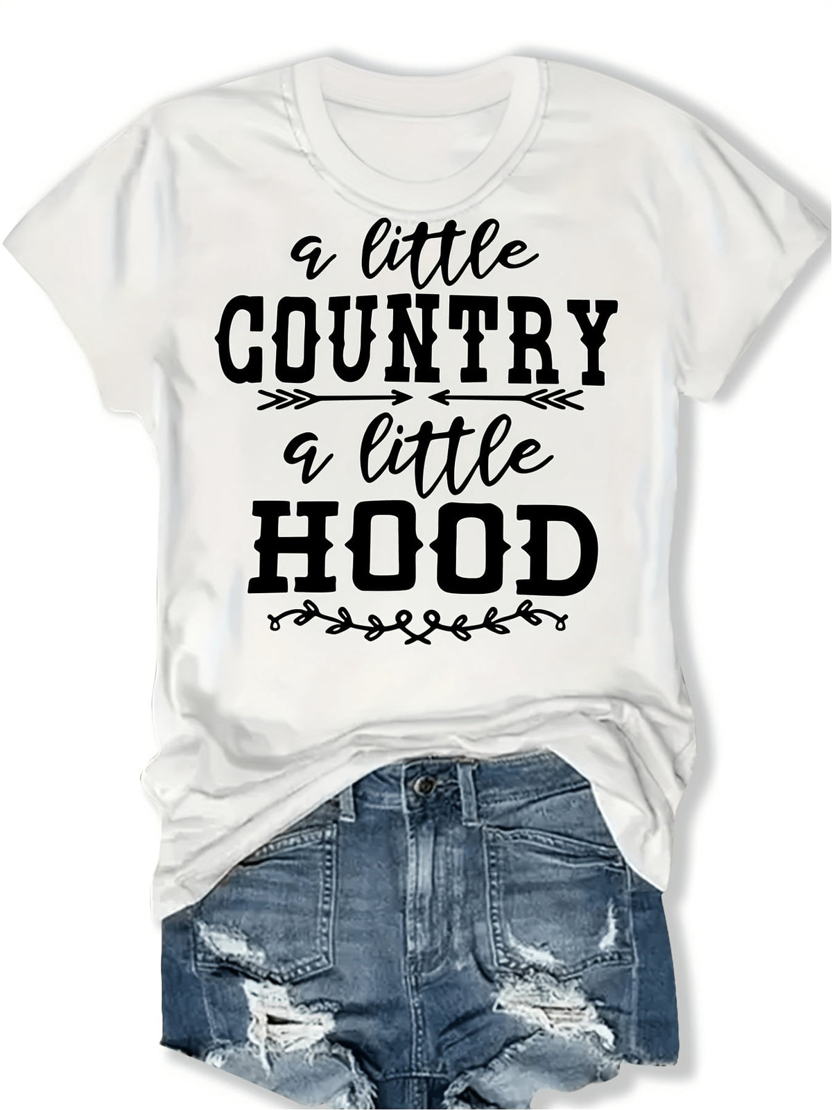 Women’s Western Country Graphic T-Shirt A Little Country A Little Hood Retro Arrow Casual Short Sleeve Top