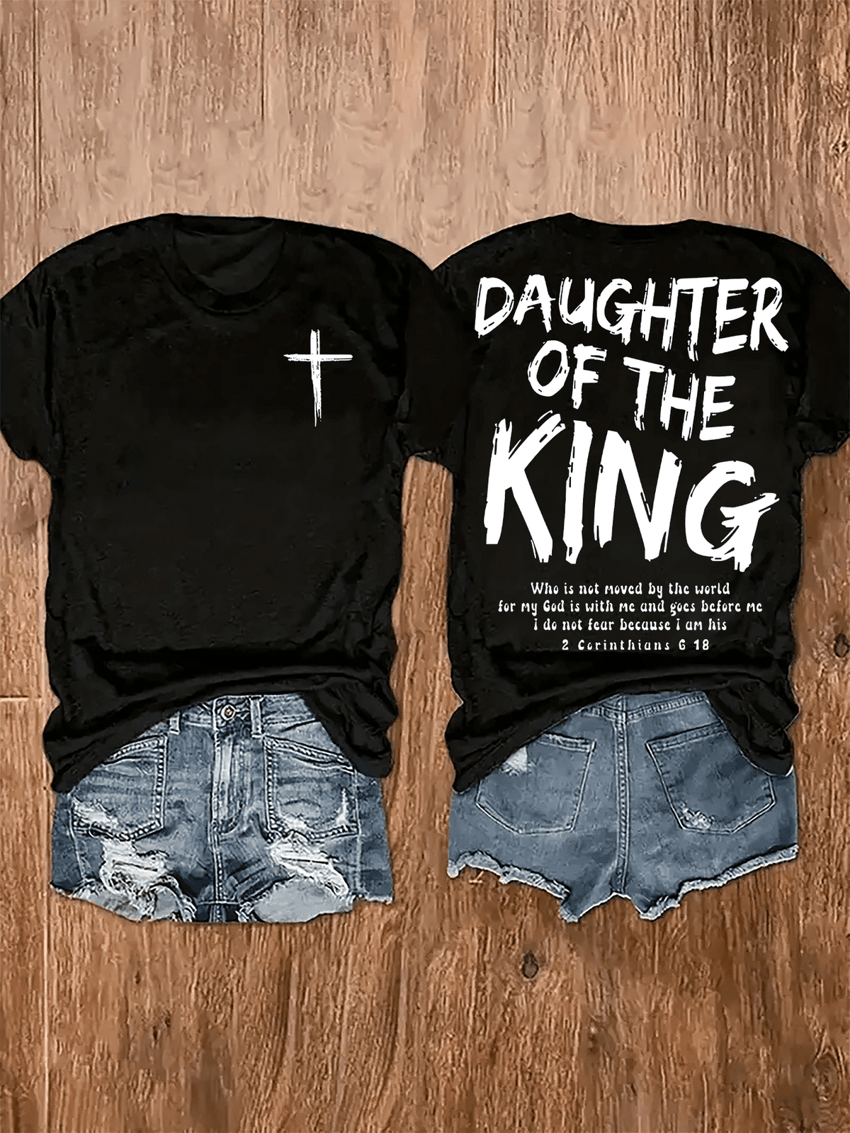 Women's Y2K Graphic T-Shirt - "Daughter Of The King" Religious Design With Cross & Scripture Quote, Dual-Sided Print, 180g Soft Round Neck Short Sleeve Tee