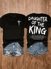 Women's Y2K Graphic T-Shirt - "Daughter Of The King" Religious Design With Cross & Scripture Quote, Dual-Sided Print, 180g Soft Round Neck Short Sleeve Tee