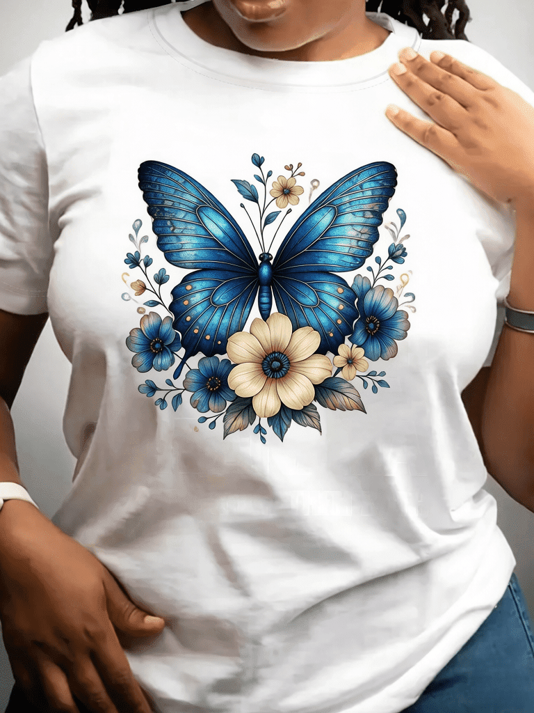 Womens Butterfly Print Short Sleeve T-Shirt Casual Funny Graphic Top