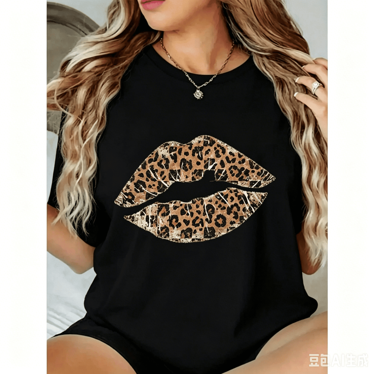 Womens Cotton Short Sleeve Graphic Tee Checkered Lips Print Casual Summer Top Crew Neck Soft Breathable Streetwear Outfit