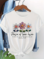 Spanish Inspirational Flower Print 's Spring - Summer Short - Sleeve Crew - Neck Casual T - Shirt, Cultural Exchange, Daily Leisure, Trendy Outing