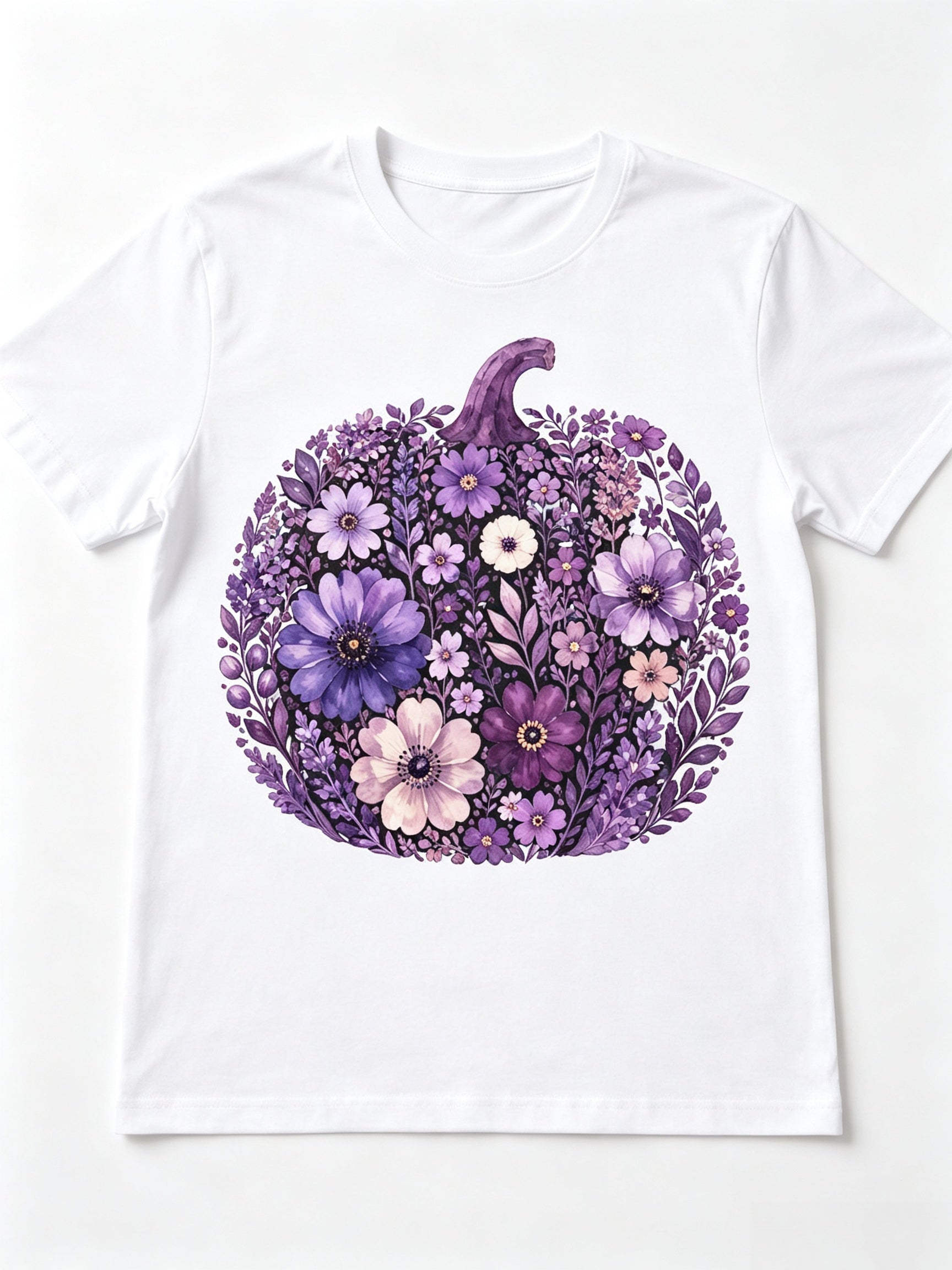 Purple Floral Pumpkin Shirt, Watercolor Flower Graphic Tee
