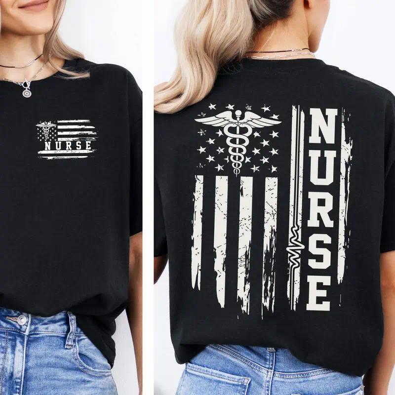 Nurse Flag T-shirt, American Flag Nurse Shirt, Nurse Appreciation Gift, Nurse Weeks Tee