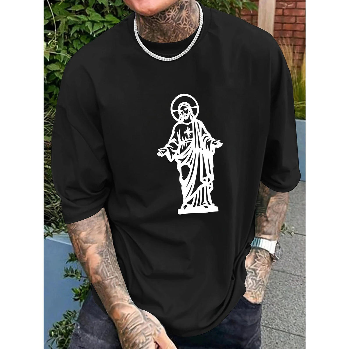 Women's Casual Cotton T-Shirt with Cross Portrait Graphic, Soft Natural Fabric for Summer Sports and Daily Leisure