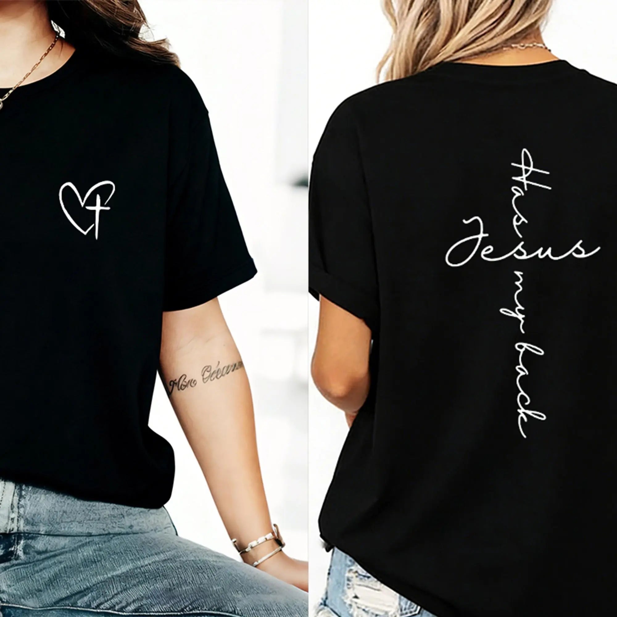 Jesus Has My Back Print T Shirt Birthday Casual Christian Shirt,Jesus Shirt Faith Shirt Christian Gift