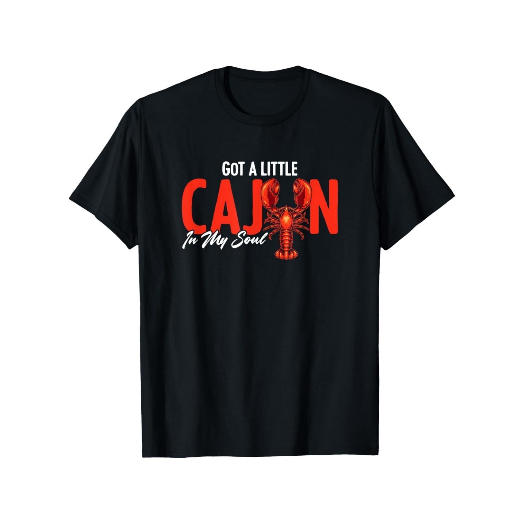 Men's & Women's Cajun In My Soul Louisiana Crawfish T-Shirt - Heavyweight 180gsm Cotton Black with Red Crawfish & Cajun Slogan, Breathable Round Neck Tee for Mardi Gras, Zydeco Festivals, Cajun Culture Gifts (Unisex Fit)