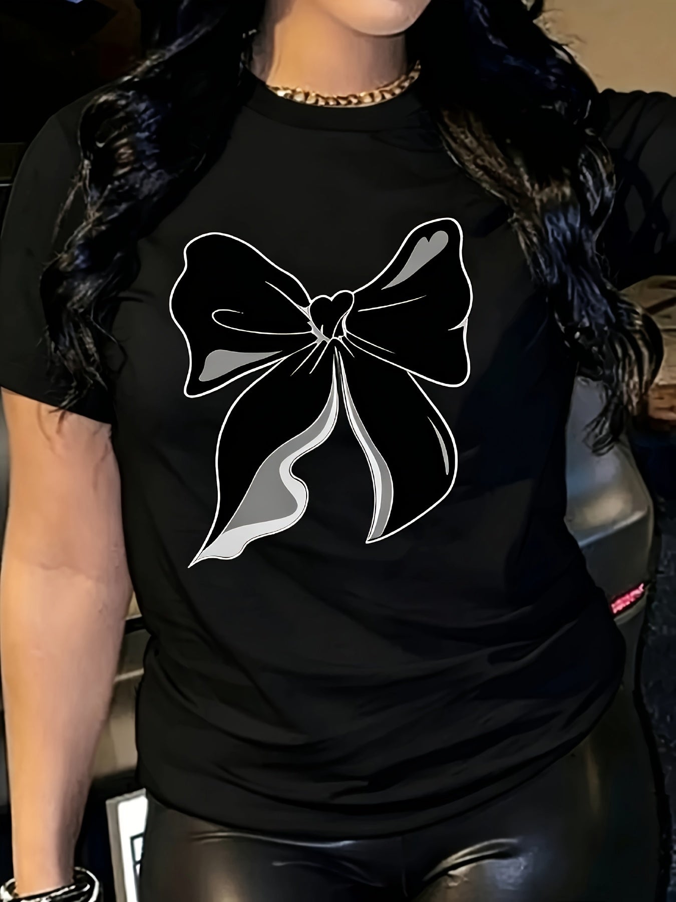 Black Bow T-Shirt Women Coquette Aesthetic Ribbon Graphic Tee