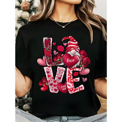 Summer Fashion Simple Valentine's Day Shirt Simple Letter Casual LOVE Short-Sleeved Top Home Wear Out Sports Leisure