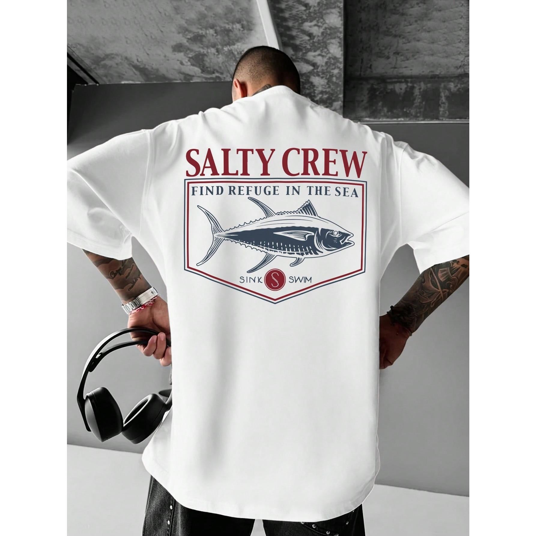 Red & White Salty Crew Graphic T-Shirt | Men's Casual Loose Fit Short Sleeve Summer Style