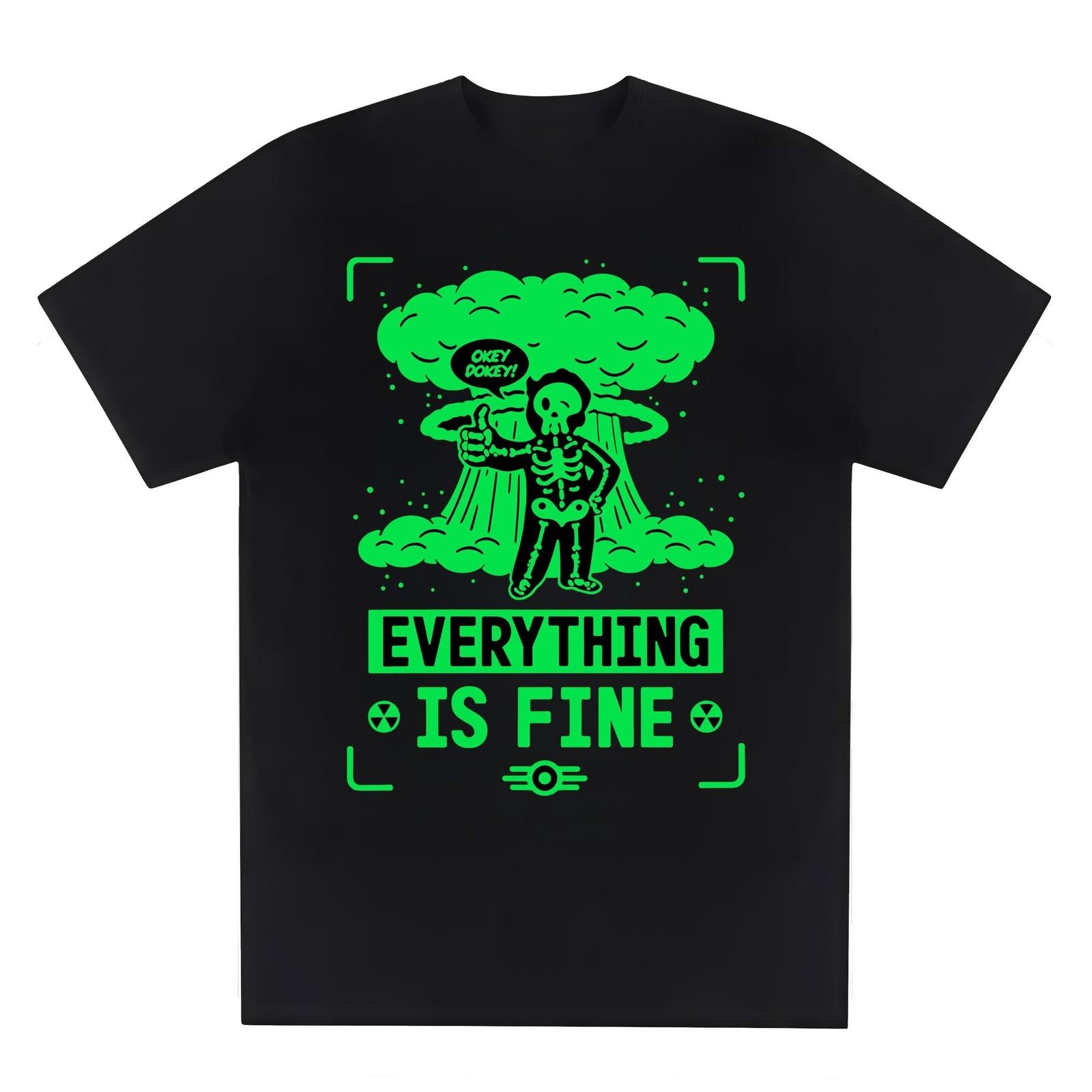 "Everything Is Fine" Nuclear Fallout Graphic T-Shirt Black with Neon Green Print