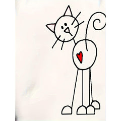 Minimalist Cat Heart T-Shirt Round Neck Short Sleeves Cute Doodle Cat Love T-Shirt