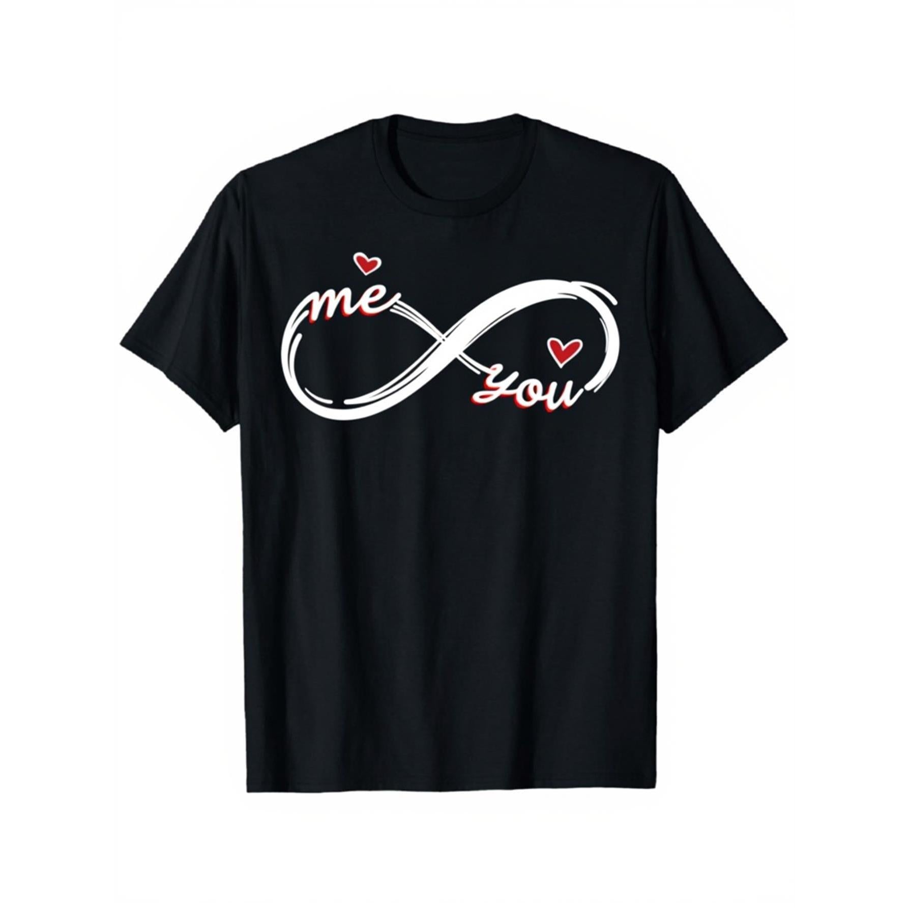 Men's Infinity Heart Print T-Shirt- Couple Style T-Shirt with Infinity Symbol Heart, Slim Fit Casual Short Sleeve Round Neck, All-Season Top(Machine Heart Pattern Tee Men Love Tee Love Theme Shirt