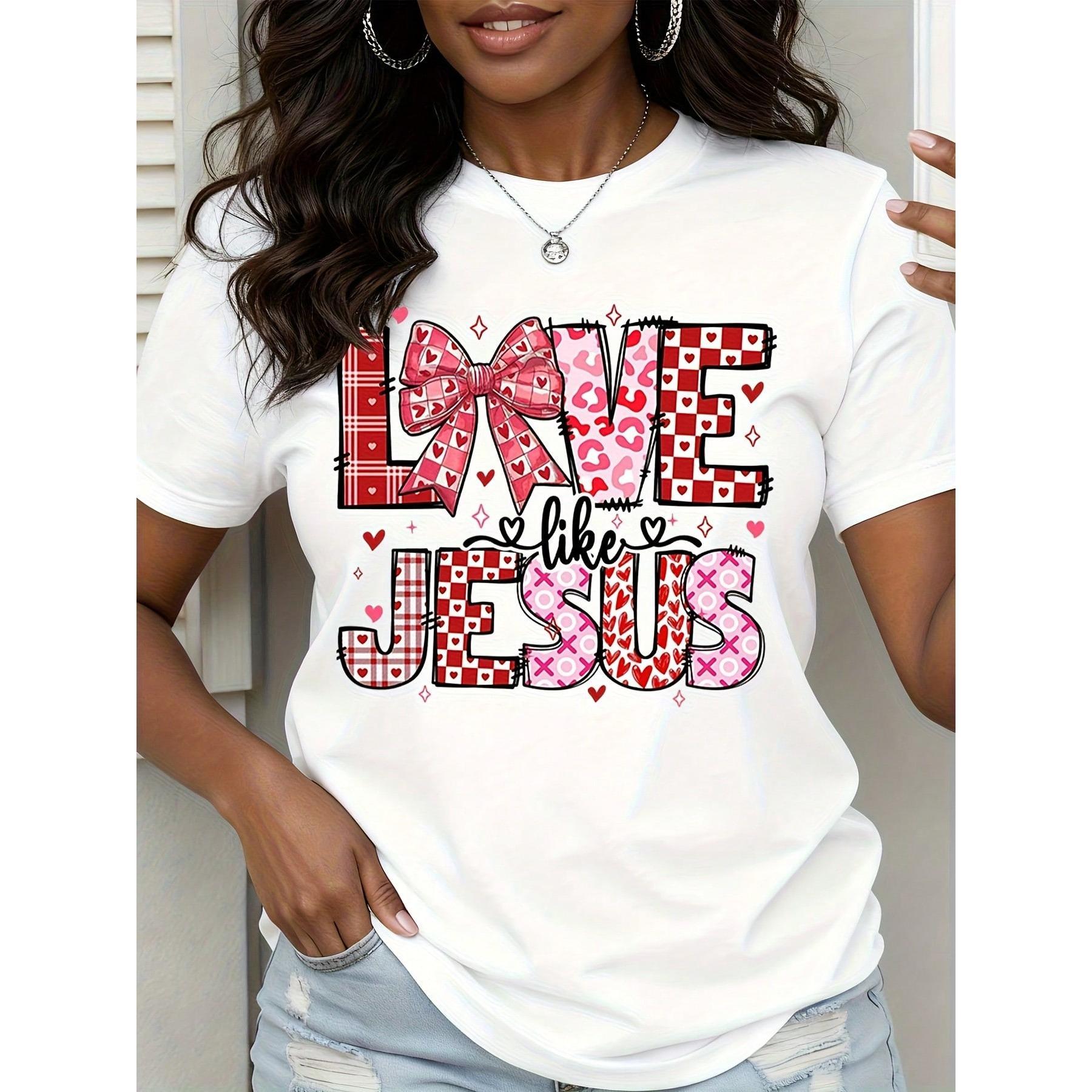 Love Like Jesus Valentine Shirt Women Red Plaid Heart Pattern Christian Tshirt For Women Faith Inspired Valentine Day Gift Top