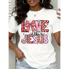 Love Like Jesus Valentine Shirt Women Red Plaid Heart Pattern Christian Tshirt For Women Faith Inspired Valentine Day Gift Top