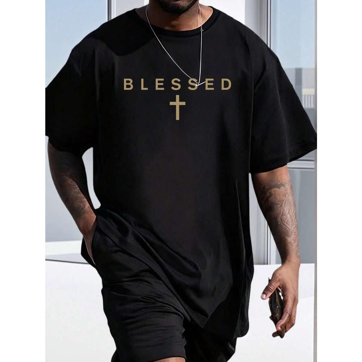 Men's Jesus Christian Printed Casual Versatile Minimalist Chest Graphic English Slogan Print Short Sleeve T-Shirt