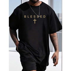 Men's Jesus Christian Printed Casual Versatile Minimalist Chest Graphic English Slogan Print Short Sleeve T-Shirt