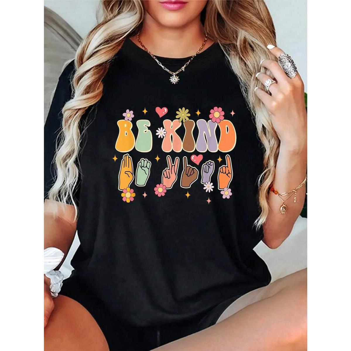 Be Kind American Sign Language ASL Teacher Kindness Groovy T-Shirt