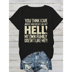 Calvaya Women'S 'You For THINK I Care' Graphic Tee - 100%, Casual Short Sleeve T-Shirt With Bold Letter Print, Black, Perfect For Casual Attire, Everyday Tshirt|Bold Statement Tee| Fabric