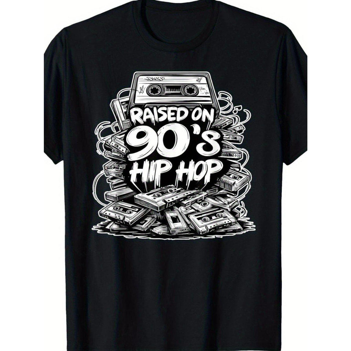 Men'S Vintage 90s Hip-Hop T-Shirt | Retro Cassette Tape Graffiti Shirt, Crew Neck, Casual Streetwear for Concerts & Everyday