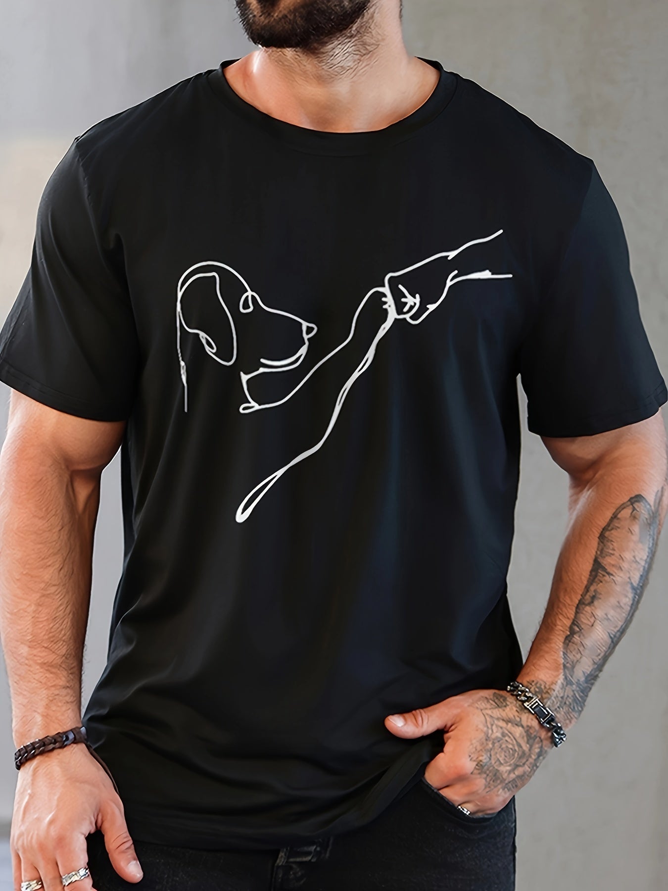 Men's Casual Short-Sleeve T-Shirt with Cartoon Dog Print – Summer Crew-Neck Top