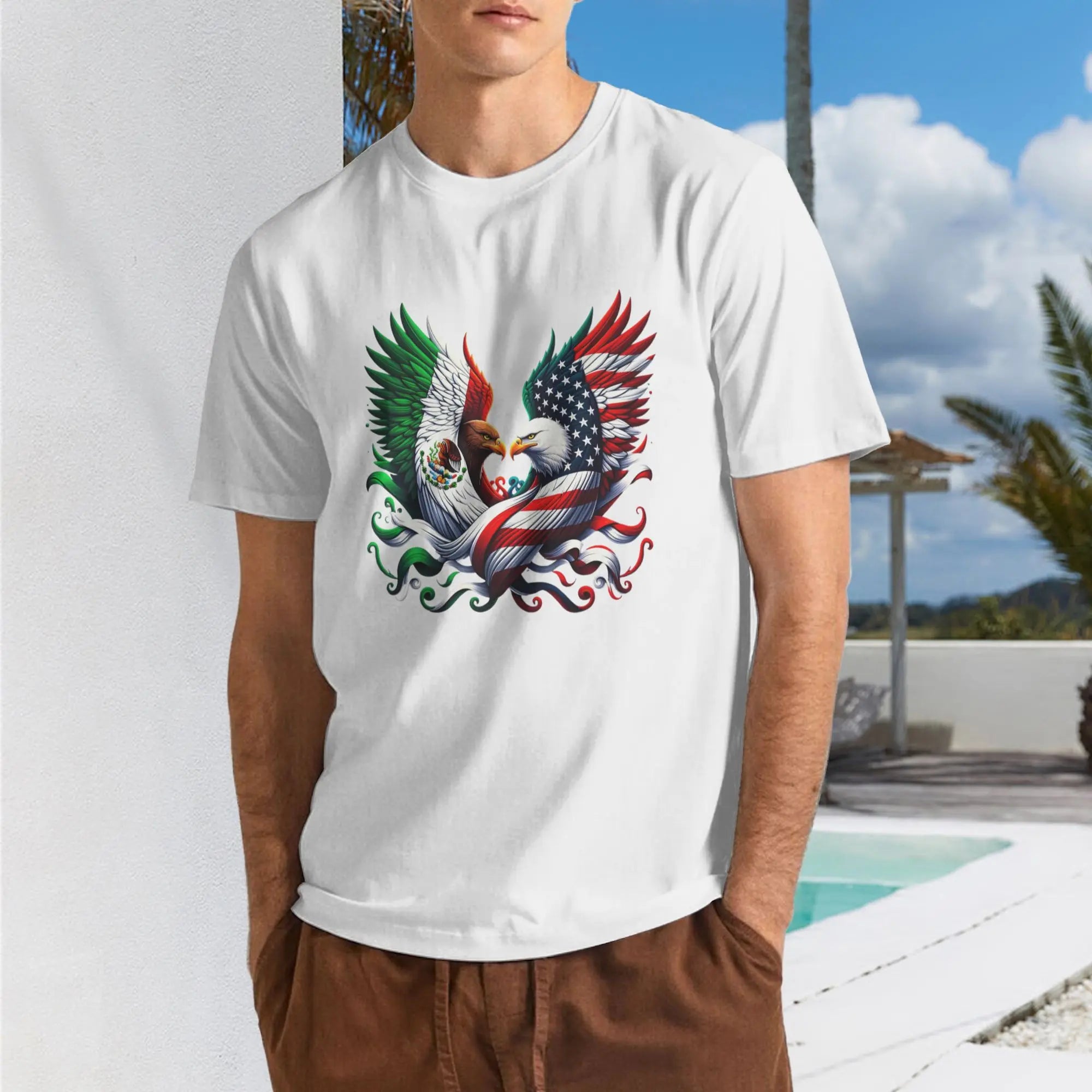 100% Cotton Unisex Vintage America Mexico Flag Graphic T-Shirt, Mexican Roots American Casual Tee For Men Women