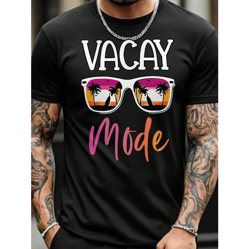 Men's Cotton Shortsleeve Round Neck Vacay Mode Graphic T-Shirt - Menswear Casual Streetwear Beachwear Top - Ideal for Summer Vacation, Travel Outfits
