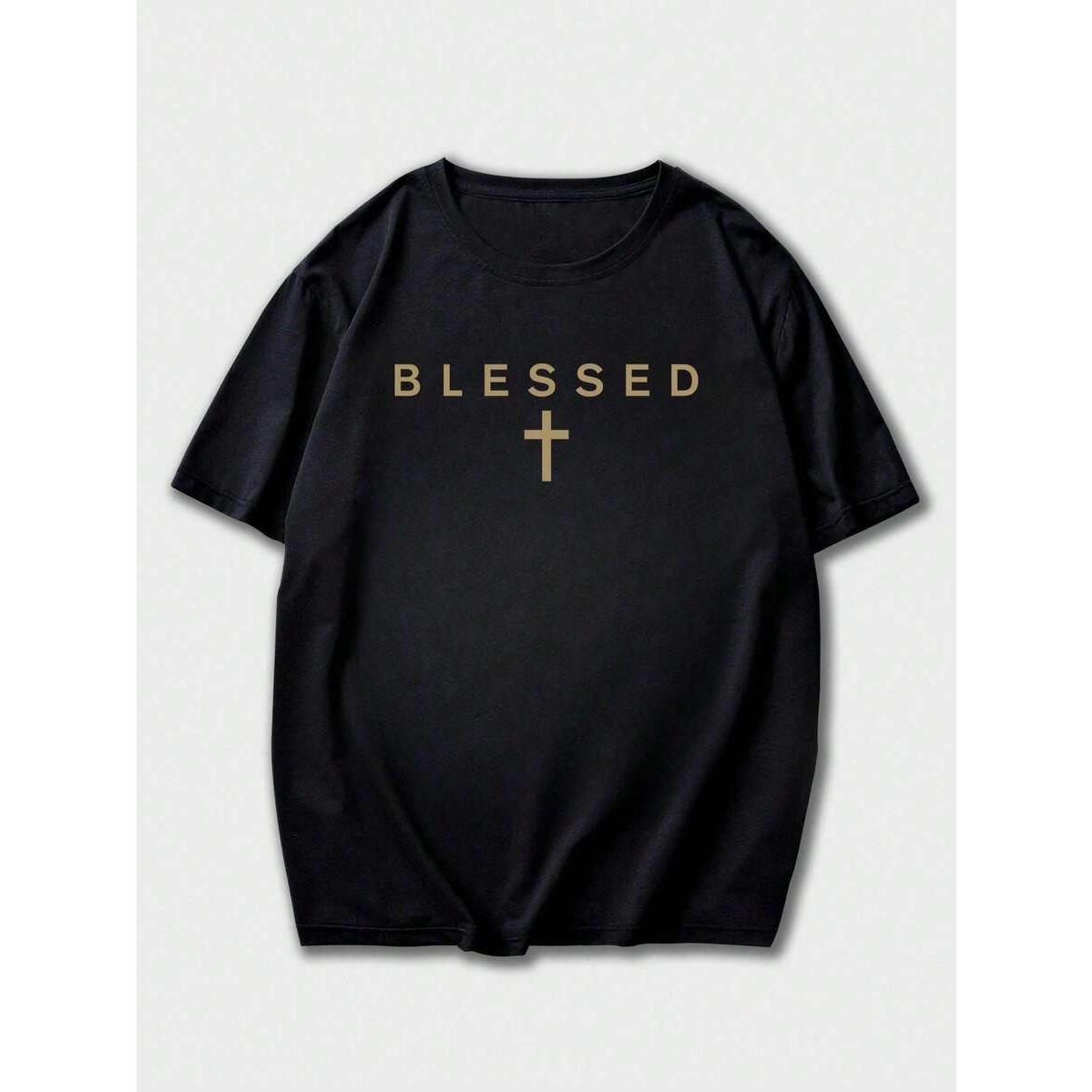 Men's Jesus Christian Printed Casual Versatile Minimalist Chest Graphic English Slogan Print Short Sleeve T-Shirt