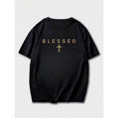 Men's Jesus Christian Printed Casual Versatile Minimalist Chest Graphic English Slogan Print Short Sleeve T-Shirt
