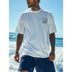 Men's Casual Beach Surfing Element Printed Short Sleeve T-Shirt, Comfortable & Breathable, For Summer Wear