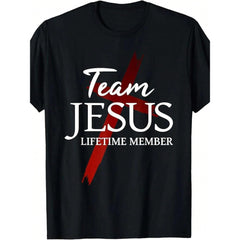 Religious Graphic Tee For Men Team Jesus Lifetime Member Vintage Streetwear Cotton Blend Breathable Short Sleeve Crew Neck Casual T-Shirt Bold Print All Seasons Wear