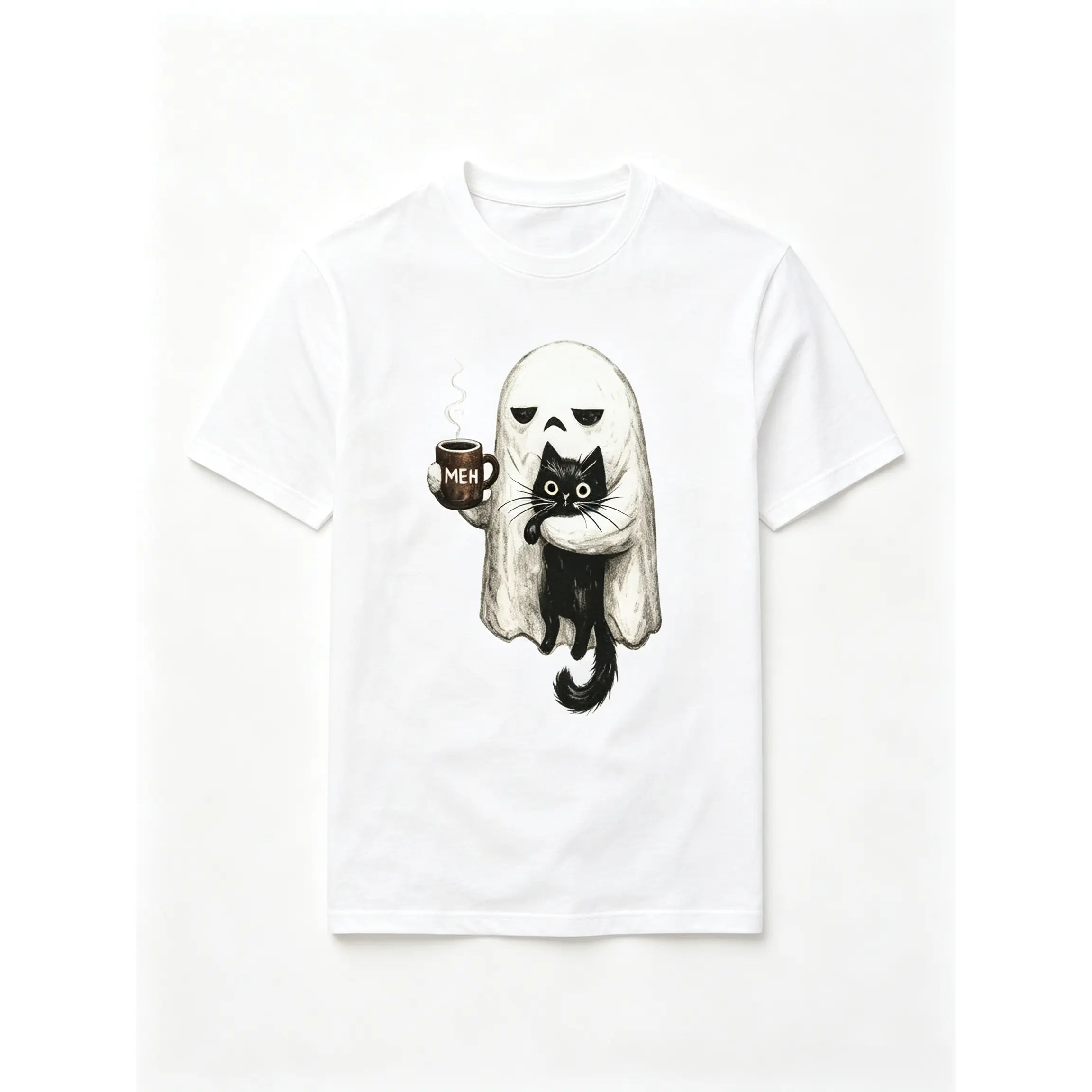 Ghost Cat Graphic T-Shirt, Funny Halloween Gift for Introverts, Tshirt