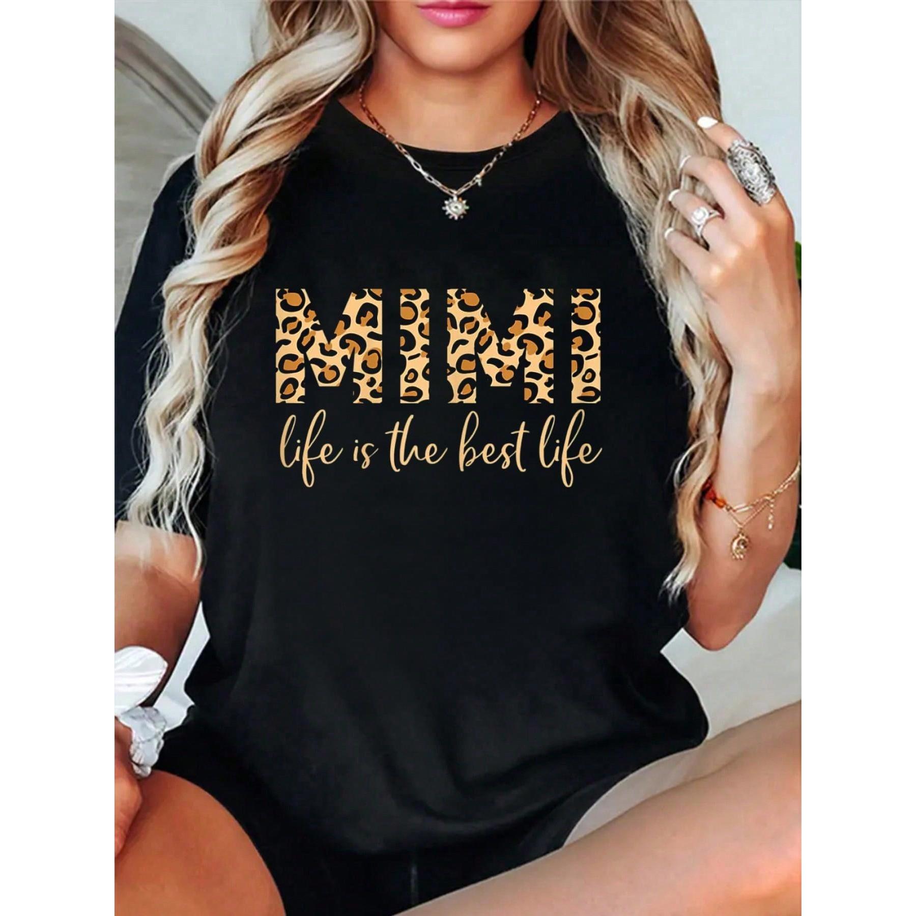 100% Cotton Womens Mimi Life Shirt For Grandma Mothers Day Gift Leopard Funny T-Shirt Women's Men's Oversized Comfort Soft Crew Neck Tee Tops