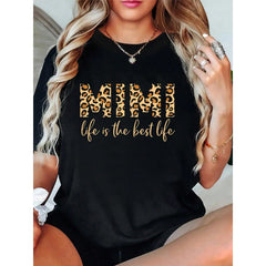 100% Cotton Womens Mimi Life Shirt For Grandma Mothers Day Gift Leopard Funny T-Shirt Women's Men's Oversized Comfort Soft Crew Neck Tee Tops
