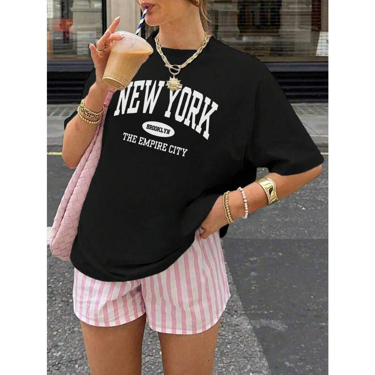 Graphic Tee, Vacation,Women's Summer Letter Print Loose Casual T-Shirt, Daily Casual Fashion Versatile.