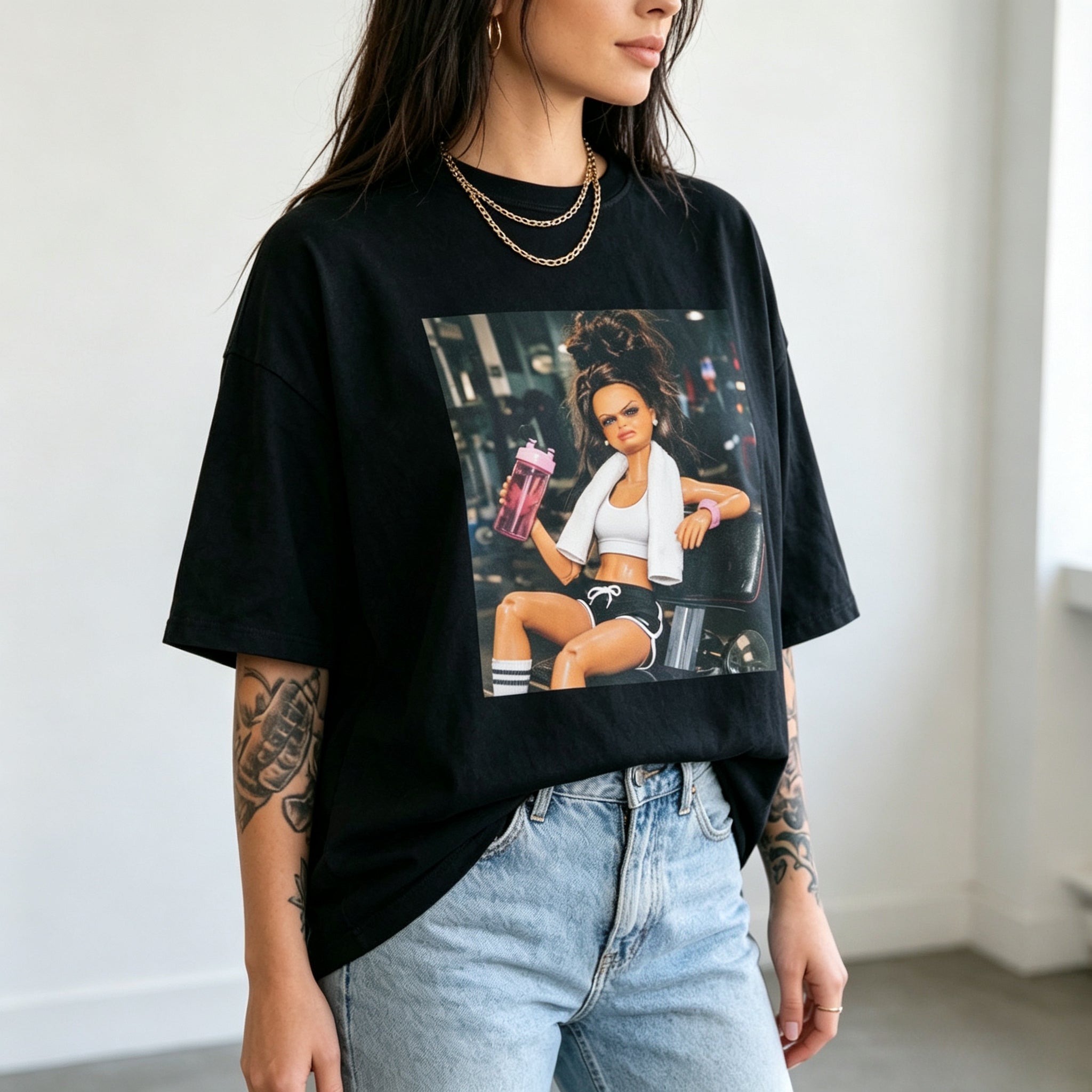Disgusting Gym Girl Vintage Workout Meme Print Short Sleeve Tee Top