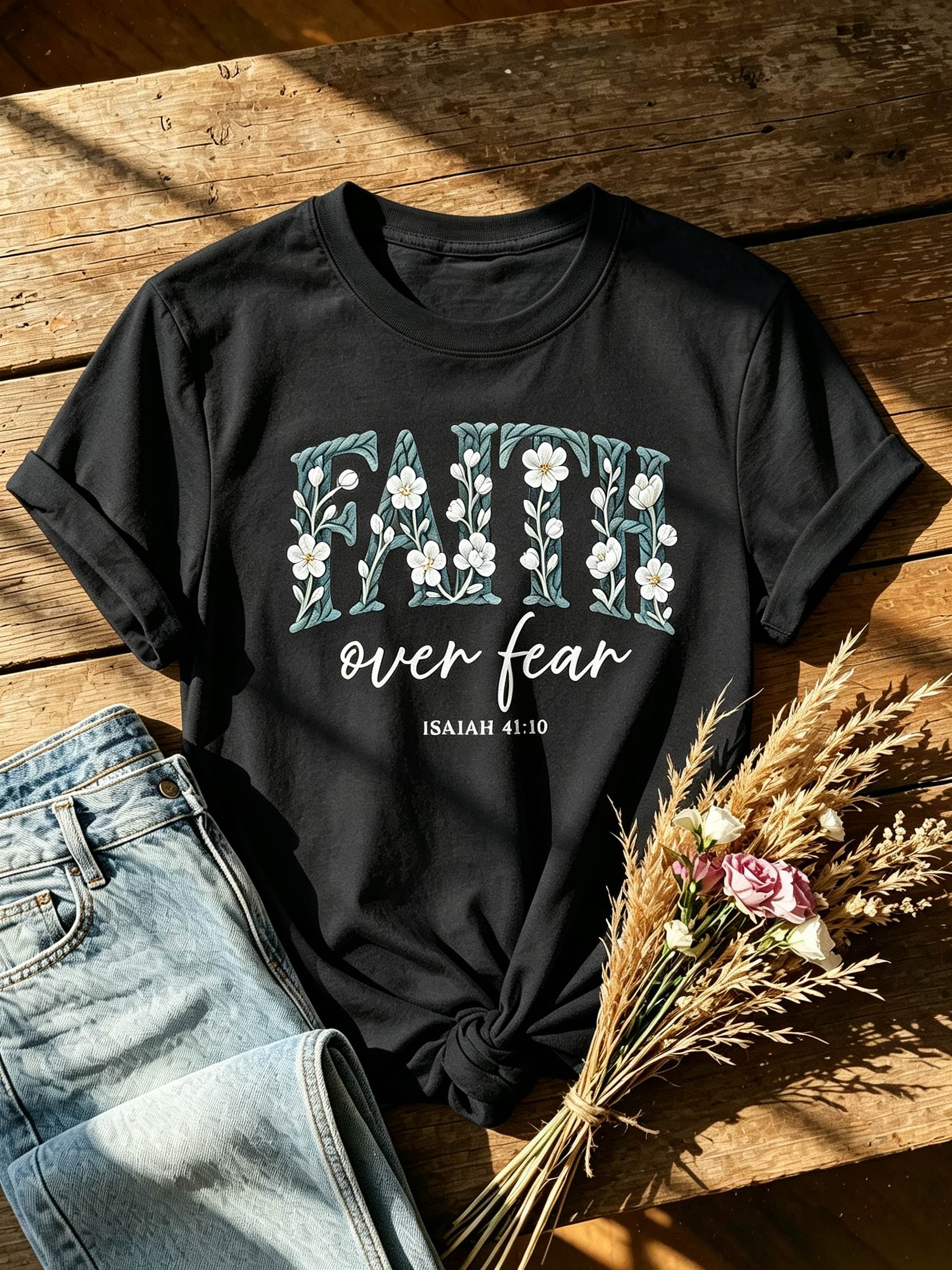 Faith Over Fear T-Shirt Isaiah 41:10 Floral Christian Tee