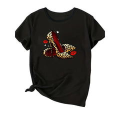 Vibrant Leopard Print Casual Crew Neck Short Sleeve T-Shirt - Soft Mid-Elasticity Polyester Fabric, Regular Length, Perfect for Spring and Summer - Womens Fashionable Crew Neck Top