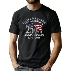 Man' S American Flag 250th Anniversary Print Black TShirt, Crew Neck, Casual Cotton Tee, Medium Stretch Knit Fabric, Regular Fit For Boys& Man, Perfect For Spring/Summer/Fall